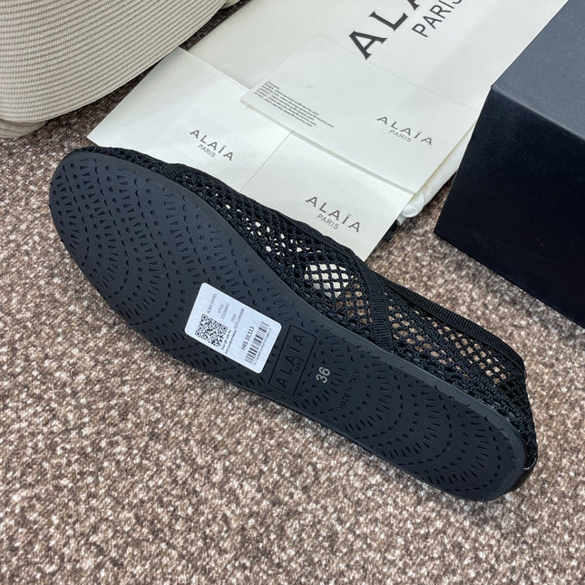 ALAIA MESH MARY JANE BALLET FLATS 25S IN BLACK FABRIC