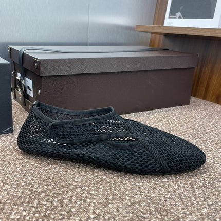 ALAIA MESH MARY JANE BALLET FLATS 25S IN BLACK FABRIC