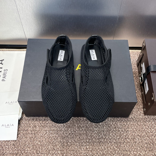 ALAIA MESH MARY JANE BALLET FLATS 25S IN BLACK FABRIC