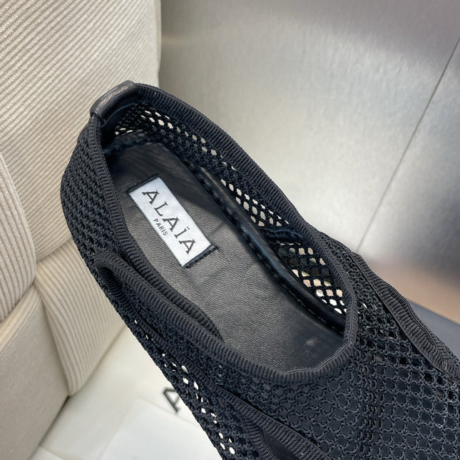 ALAIA MESH MARY JANE BALLET FLATS 25S IN BLACK FABRIC