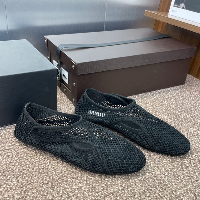 ALAIA MESH MARY JANE BALLET FLATS 25S IN BLACK FABRIC