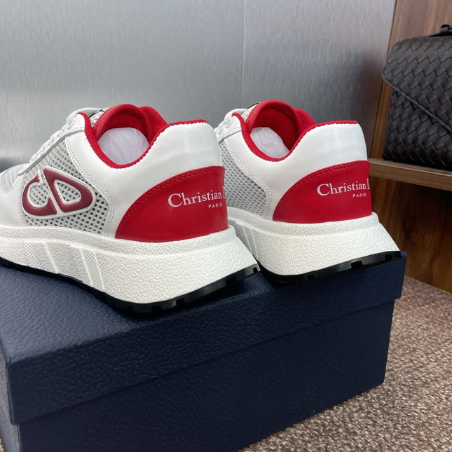DIOR 25S D-RUN'N COUPLE SNEAKERS IN WHITE RED CALFSKIN AND MESH