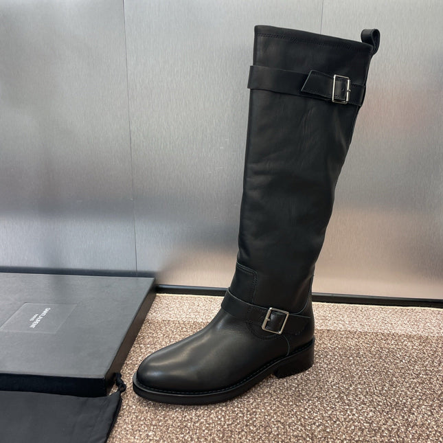 YSL 25S KNEE-HIGH BOOTS 30 MM IN BLACK LAMBSKIN WITH SILVER HARDWARE