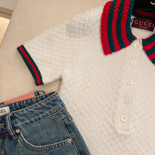 GUCCI SHORT-SLEEVE KNIT POLO SHIRT STYLE 113