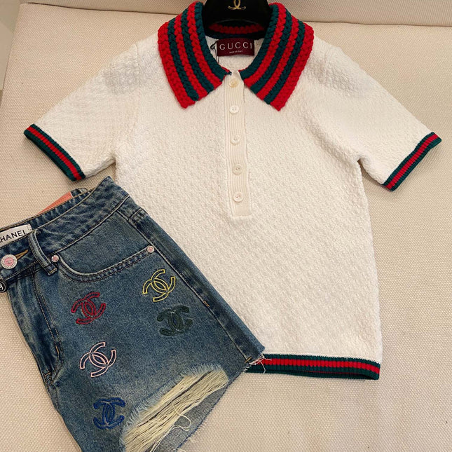 GUCCI SHORT-SLEEVE KNIT POLO SHIRT STYLE 113