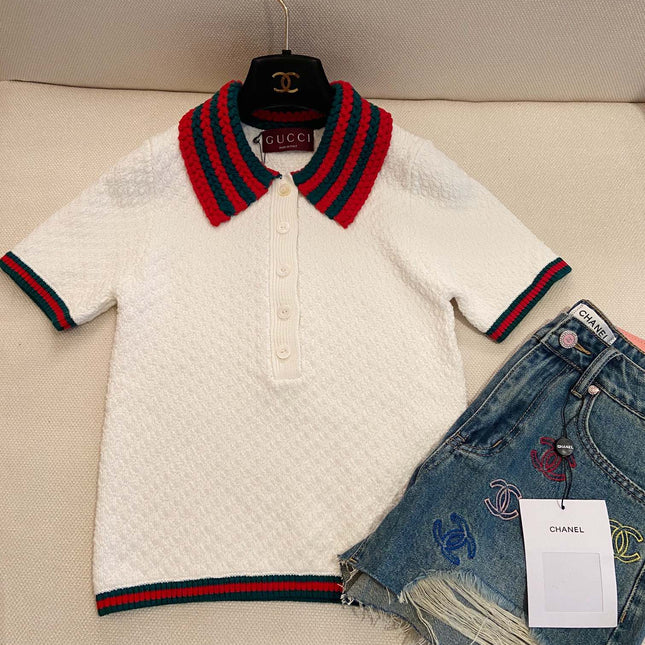 GUCCI SHORT-SLEEVE KNIT POLO SHIRT STYLE 113
