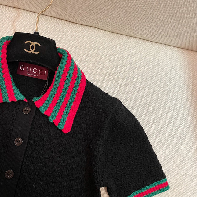 GUCCI SHORT-SLEEVE KNIT POLO SHIRT STYLE 112