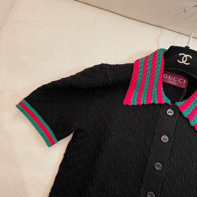 GUCCI SHORT-SLEEVE KNIT POLO SHIRT STYLE 112