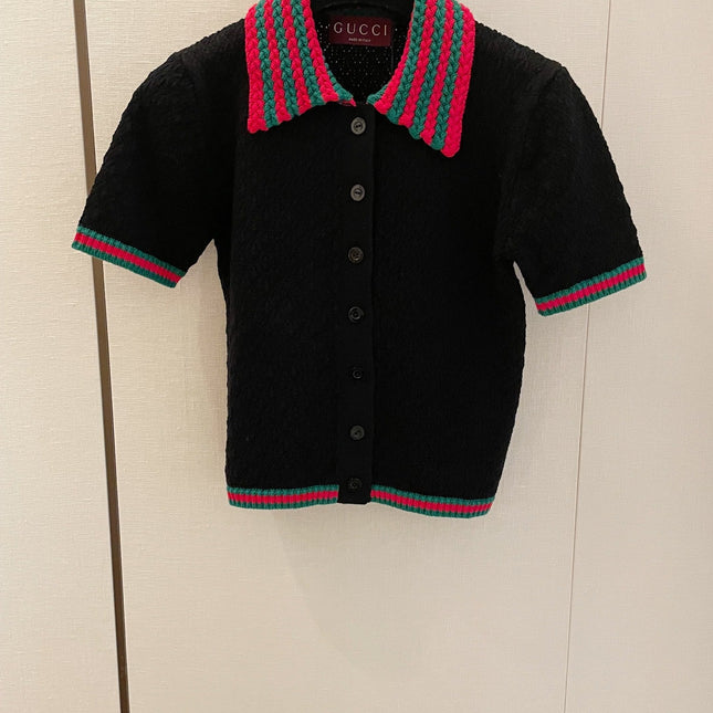 GUCCI SHORT-SLEEVE KNIT POLO SHIRT STYLE 112