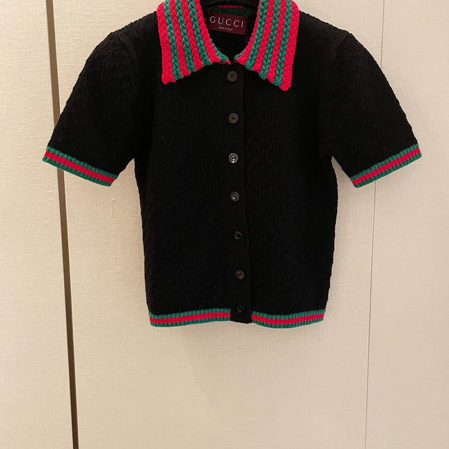 GUCCI SHORT-SLEEVE KNIT POLO SHIRT STYLE 112