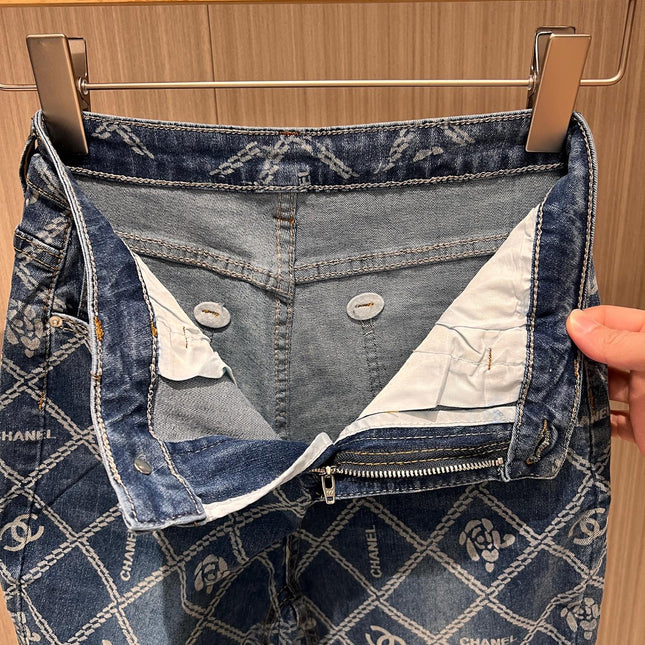 CC Diamond Double C Print Flared Jeans Blue Cotton