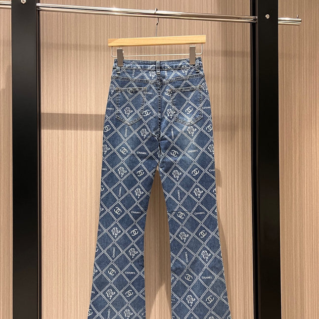 CC Diamond Double C Print Flared Jeans Blue Cotton
