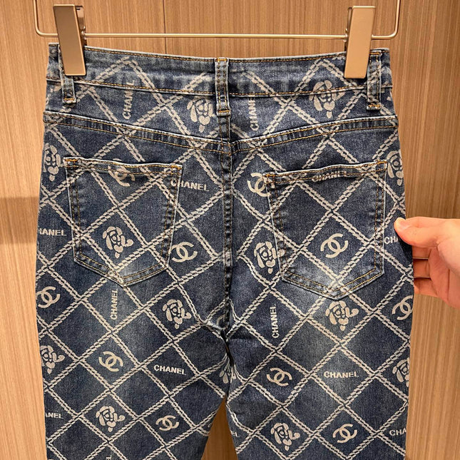 CC Diamond Double C Print Flared Jeans Blue Cotton