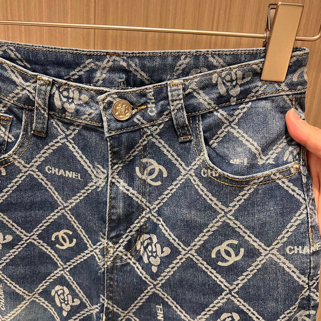 CC Diamond Double C Print Flared Jeans Blue Cotton