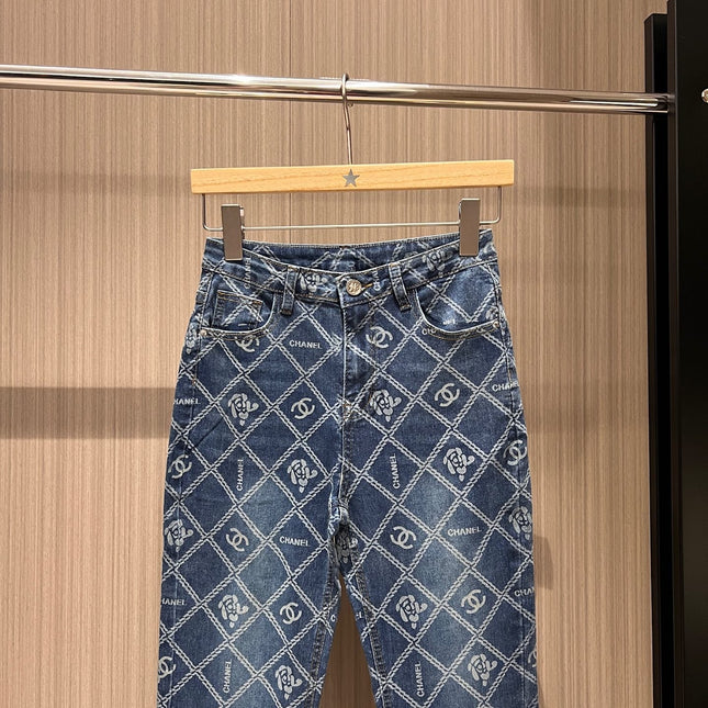 CC Diamond Double C Print Flared Jeans Blue Cotton