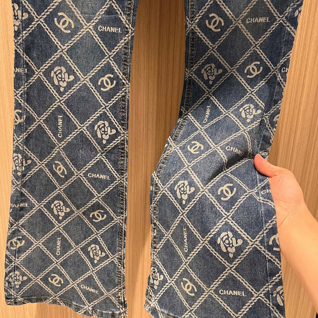 CC Diamond Double C Print Flared Jeans Blue Cotton