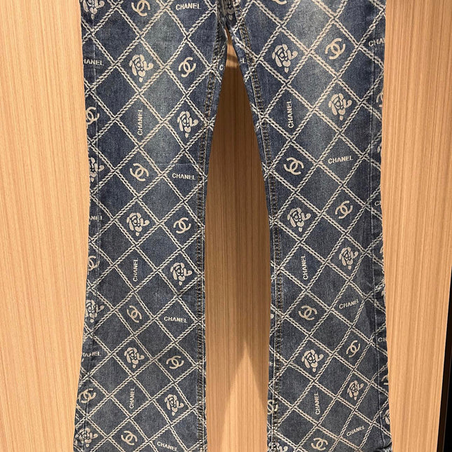 CC Diamond Double C Print Flared Jeans Blue Cotton