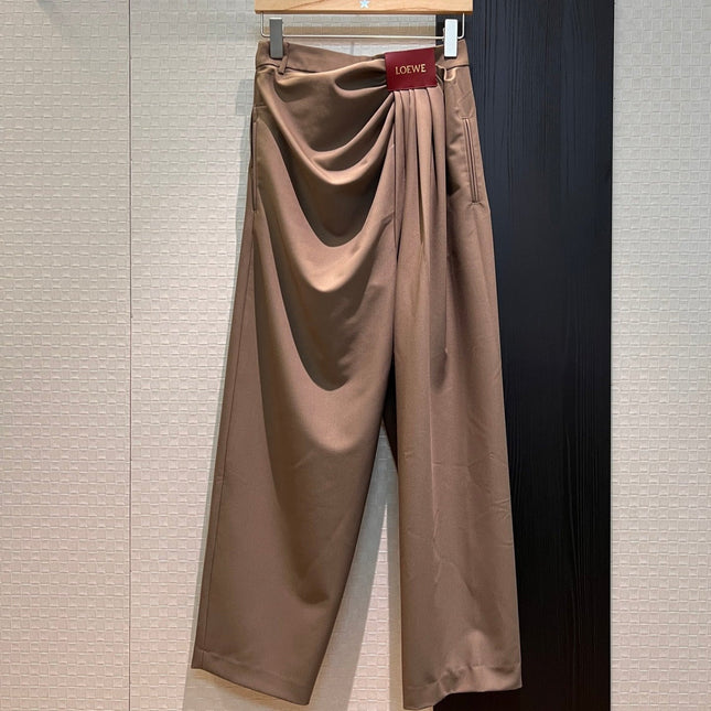 Loewe Pleated Wide Leg Pants Brown Cotton