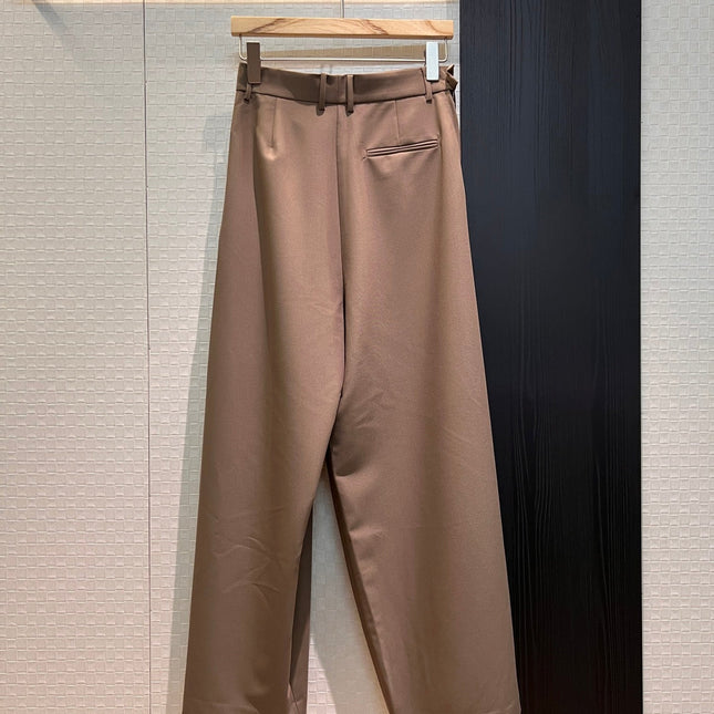 Loewe Pleated Wide Leg Pants Brown Cotton