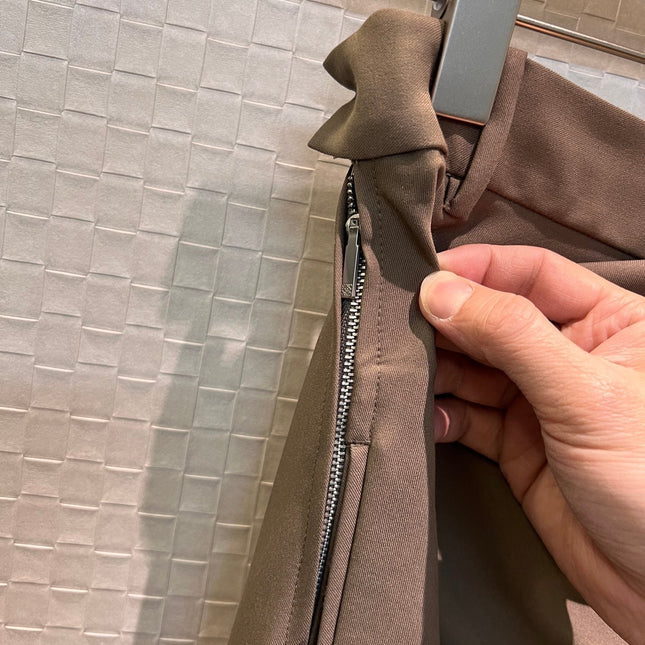 Loewe Pleated Wide Leg Pants Brown Cotton