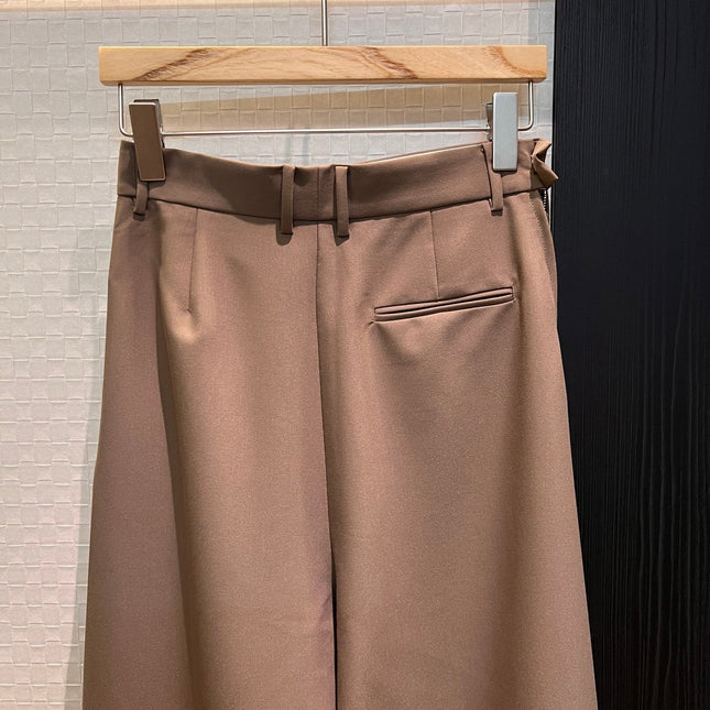 Loewe Pleated Wide Leg Pants Brown Cotton