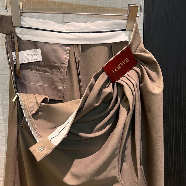 Loewe Pleated Wide Leg Pants Brown Cotton