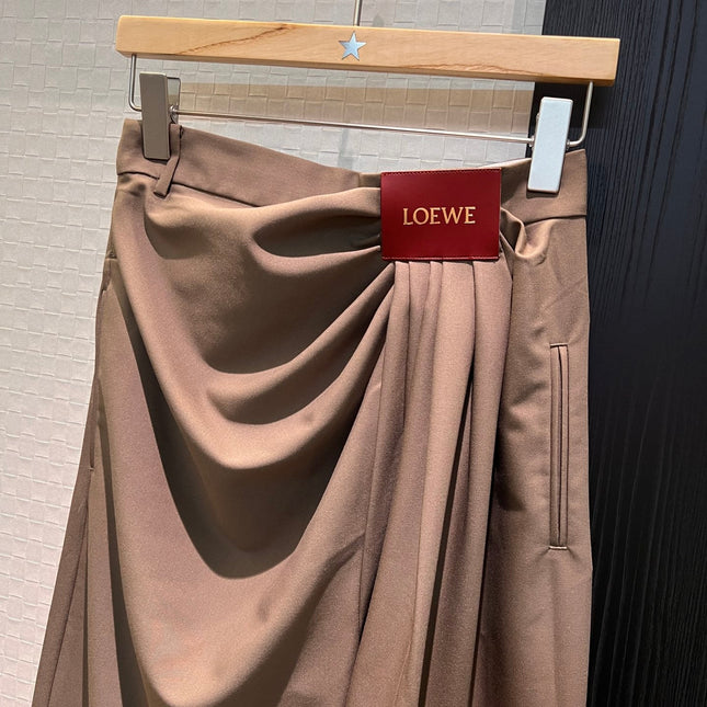 Loewe Pleated Wide Leg Pants Brown Cotton