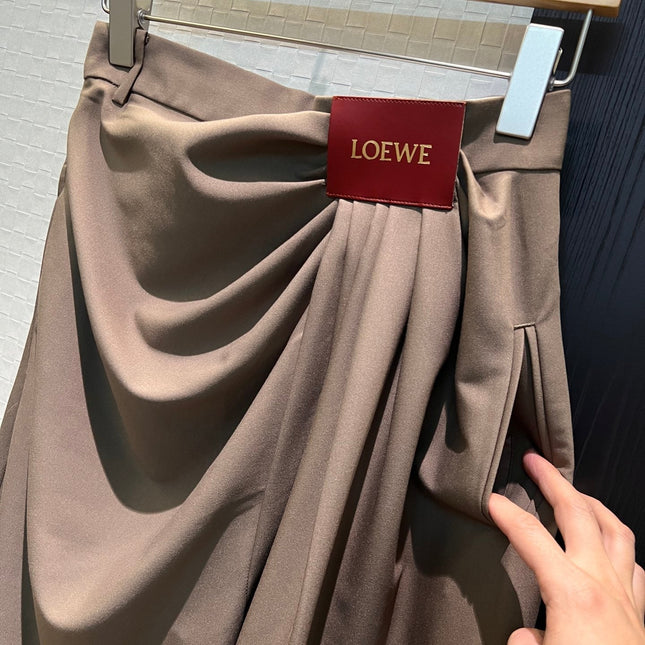 Loewe Pleated Wide Leg Pants Brown Cotton