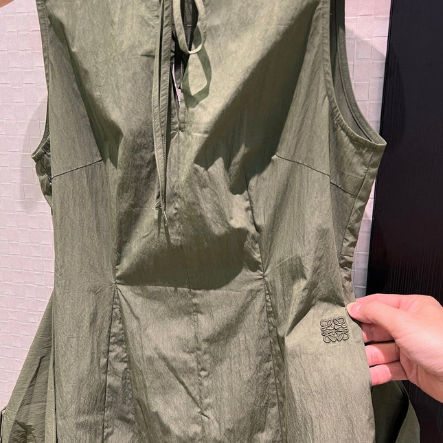 Loewe Lace-up Vest Dress Green Cotton