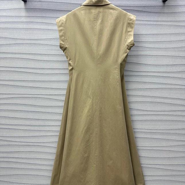 CD Mid-Length Dress Olive Cotton Gabardine