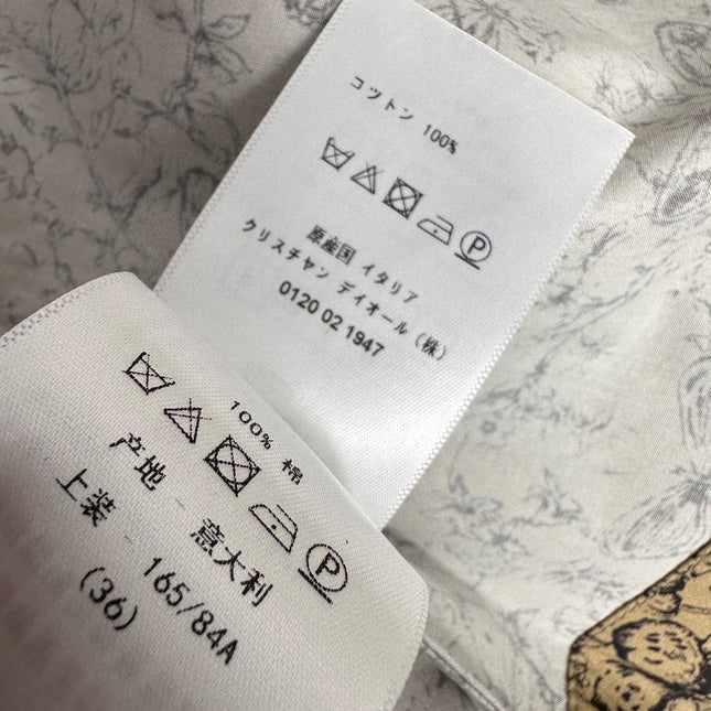 CD Short Belted Shirtdress Beige Cotton Gabardine with Black Motif