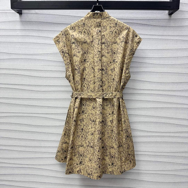 CD Short Belted Shirtdress Beige Cotton Gabardine with Black Motif