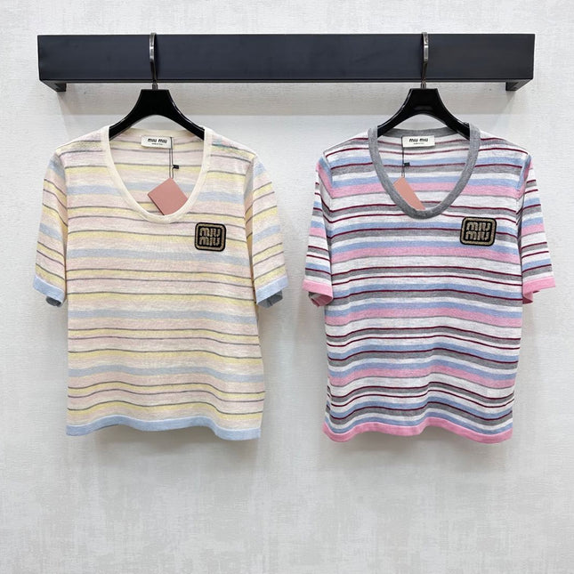 MIUMIU STRIPED KNIT T-SHIRT 273767