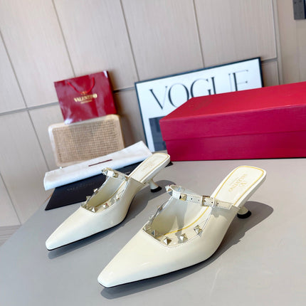 ROCKSTUD CAGED MULES 5 CM IN WHITE CALFSKIN