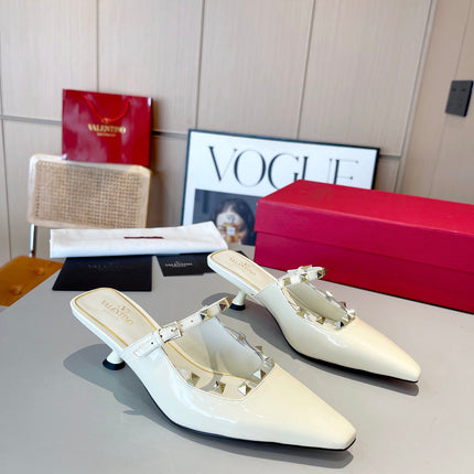 ROCKSTUD CAGED MULES 5 CM IN WHITE CALFSKIN