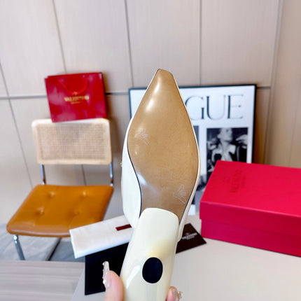 ROCKSTUD CAGED MULES 5 CM IN WHITE CALFSKIN