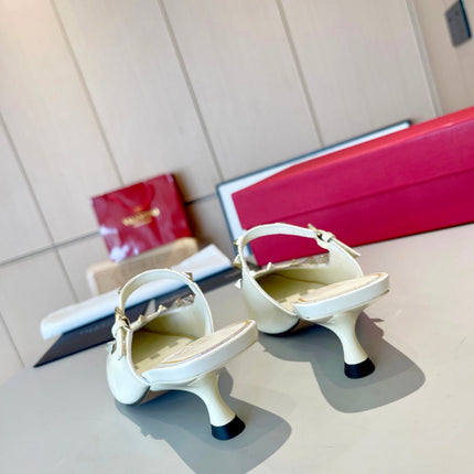 ROCKSTUD CAGED MULES 5 CM IN WHITE CALFSKIN