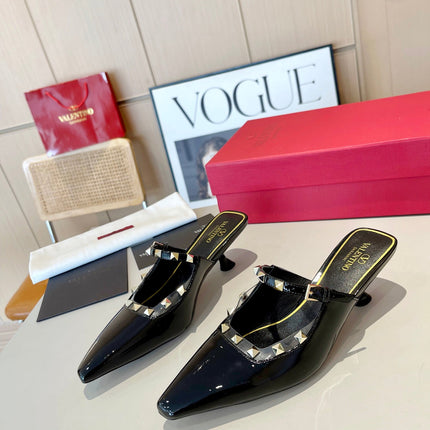 ROCKSTUD CAGED MULES 5 CM IN BLACK CALFSKIN