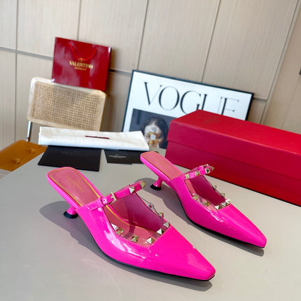 ROCKSTUD CAGED MULES 5 CM IN DEEP PINK CALFSKIN