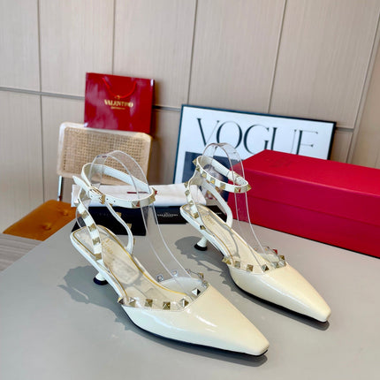 ROCKSTUD CAGED SLINGBACKS 5 CM IN WHITE CALFSKIN