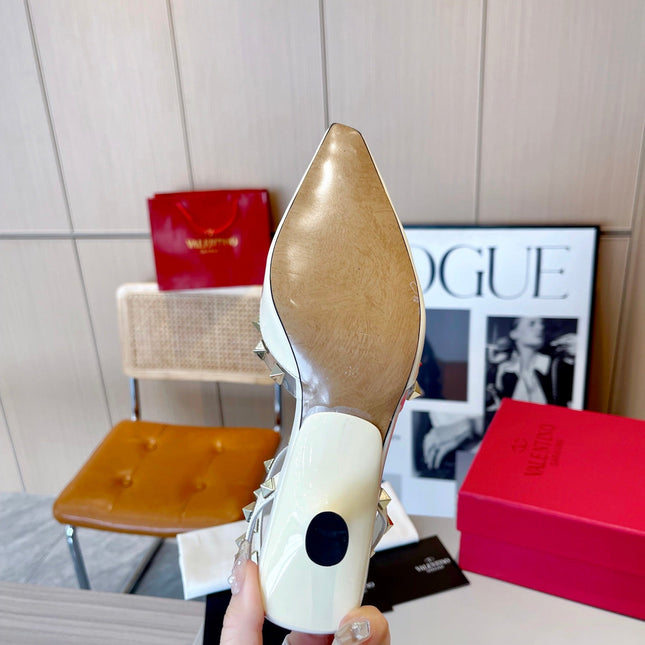 ROCKSTUD CAGED SLINGBACKS 5 CM IN WHITE CALFSKIN