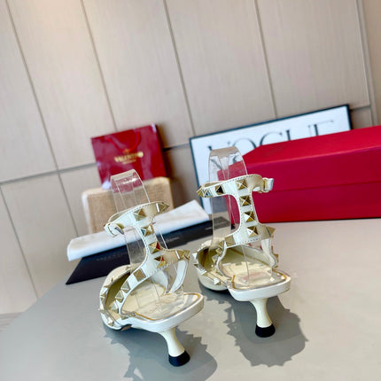 ROCKSTUD CAGED SLINGBACKS 5 CM IN WHITE CALFSKIN