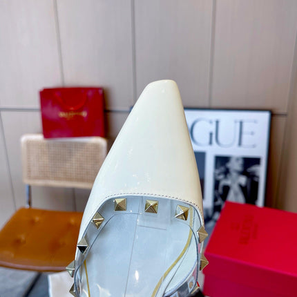 ROCKSTUD CAGED SLINGBACKS 5 CM IN WHITE CALFSKIN