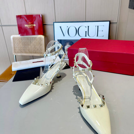 ROCKSTUD CAGED SLINGBACKS 5 CM IN WHITE CALFSKIN