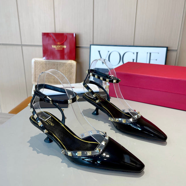 ROCKSTUD CAGED SLINGBACKS 5 CM IN BLACK CALFSKIN