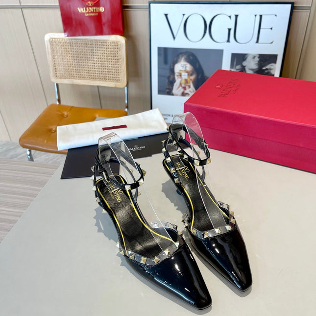 ROCKSTUD CAGED SLINGBACKS 5 CM IN BLACK CALFSKIN