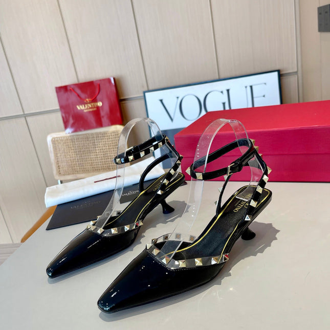 ROCKSTUD CAGED SLINGBACKS 5 CM IN BLACK CALFSKIN