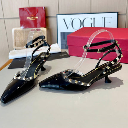 ROCKSTUD CAGED SLINGBACKS 5 CM IN BLACK CALFSKIN