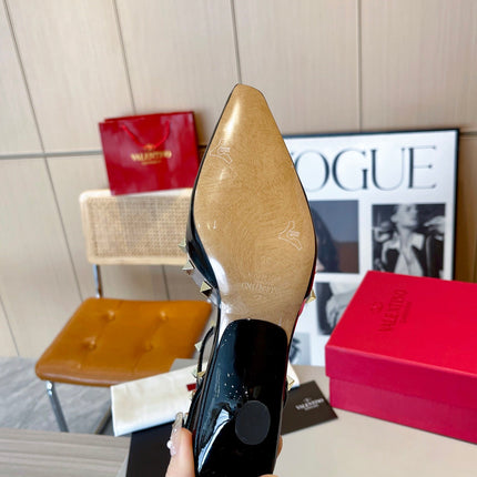 ROCKSTUD CAGED SLINGBACKS 5 CM IN BLACK CALFSKIN