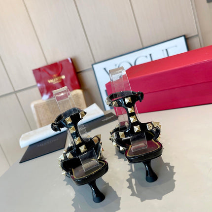 ROCKSTUD CAGED SLINGBACKS 5 CM IN BLACK CALFSKIN